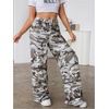 image:imageRoseSeek Womens Leopard Print Wide Leg Pants Patched Elastic Waist Casual Loose TrousersMix Grey