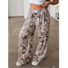 image:imageRoseSeek Womens Leopard Print Wide Leg Pants Patched Elastic Waist Casual Loose TrousersMulticolor Grey