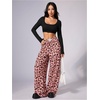 image:imageRoseSeek Womens Leopard Print Wide Leg Pants Patched Elastic Waist Casual Loose TrousersMulticolor Pink