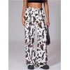 image:imageRoseSeek Womens Leopard Print Wide Leg Pants Patched Elastic Waist Casual Loose TrousersMulticolor White