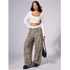 image:imageRoseSeek Womens Leopard Print Wide Leg Pants Patched Elastic Waist Casual Loose TrousersMulticolor Yellow