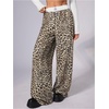 image:imageRoseSeek Womens Leopard Print Wide Leg Pants Patched Elastic Waist Casual Loose TrousersMulticolor Yellow