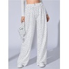 image:imageRoseSeek Womens Leopard Print Wide Leg Pants Patched Elastic Waist Casual Loose TrousersWhite