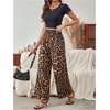 image:imageRoseSeek Womens Leopard Print Wide Leg Paperbag Pants Elastic High Waisted Casual Loose TrousersCoffee Brown