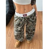 image:imageRoseSeek Womens Letter Leopard Print Straight Leg Pants Elastic Waist Y2K Trousers Bottoms with PocketsArmy Green