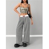 image:imageRoseSeek Womens Letter Leopard Print Straight Leg Pants Elastic Waist Y2K Trousers Bottoms with PocketsBlack