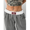 image:imageRoseSeek Womens Letter Leopard Print Straight Leg Pants Elastic Waist Y2K Trousers Bottoms with PocketsBlack