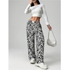 image:imageRoseSeek Womens Letter Leopard Print Straight Leg Pants Elastic Waist Y2K Trousers Bottoms with PocketsBlack and White