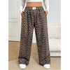 image:imageRoseSeek Womens Letter Leopard Print Straight Leg Pants Elastic Waist Y2K Trousers Bottoms with PocketsBrown