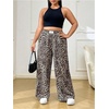 image:imageRoseSeek Womens Letter Leopard Print Straight Leg Pants Elastic Waist Y2K Trousers Bottoms with PocketsDeep Brown