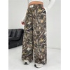 image:imageRoseSeek Womens Letter Leopard Print Straight Leg Pants Elastic Waist Y2K Trousers Bottoms with PocketsGreen