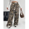 image:imageRoseSeek Womens Letter Leopard Print Straight Leg Pants Elastic Waist Y2K Trousers Bottoms with PocketsGreen
