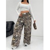 image:imageRoseSeek Womens Letter Leopard Print Straight Leg Pants Elastic Waist Y2K Trousers Bottoms with PocketsGreen