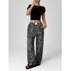 image:imageRoseSeek Womens Letter Leopard Print Straight Leg Pants Elastic Waist Y2K Trousers Bottoms with PocketsGrey