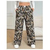 image:imageRoseSeek Womens Letter Leopard Print Straight Leg Pants Elastic Waist Y2K Trousers Bottoms with PocketsGrey Green