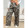 image:imageRoseSeek Womens Letter Leopard Print Straight Leg Pants Elastic Waist Y2K Trousers Bottoms with PocketsGrey Green
