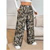 image:imageRoseSeek Womens Letter Leopard Print Straight Leg Pants Elastic Waist Y2K Trousers Bottoms with PocketsGrey Green