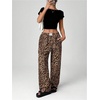 image:imageRoseSeek Womens Letter Leopard Print Straight Leg Pants Elastic Waist Y2K Trousers Bottoms with PocketsKhaki