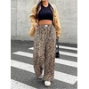 image:imageRoseSeek Womens Letter Leopard Print Straight Leg Pants Elastic Waist Y2K Trousers Bottoms with PocketsLight Brown