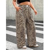 image:imageRoseSeek Womens Letter Leopard Print Straight Leg Pants Elastic Waist Y2K Trousers Bottoms with PocketsLight Brown