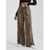 image:imageRoseSeek Womens Letter Leopard Print Straight Leg Pants Elastic Waist Y2K Trousers Bottoms with PocketsMix Brown