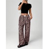 image:imageRoseSeek Womens Letter Leopard Print Straight Leg Pants Elastic Waist Y2K Trousers Bottoms with PocketsPink