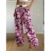 image:imageRoseSeek Womens Letter Leopard Print Straight Leg Pants Elastic Waist Y2K Trousers Bottoms with PocketsPink and Brown