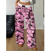 image:imageRoseSeek Womens Letter Leopard Print Straight Leg Pants Elastic Waist Y2K Trousers Bottoms with PocketsPink and Brown