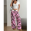 image:imageRoseSeek Womens Letter Leopard Print Straight Leg Pants Elastic Waist Y2K Trousers Bottoms with PocketsPink and Brown
