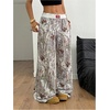 image:imageRoseSeek Womens Letter Leopard Print Straight Leg Pants Elastic Waist Y2K Trousers Bottoms with PocketsWhite