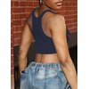 image:imageRoseSeek Womens Letter Print Sleeveless Tank Top Scoop Neck Slim Fit Crop Tops ShirtsDeep Blue