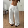 image:imageRoseSeek Womens Linen Beach Pants Drawstring Elastic Wide Leg Palazzo Pants Bottom Swimsuit Coverups White Small