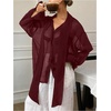 image:imageRoseSeek Womens Mesh Sheer Button Up Blouses Sexy See Through Tops Knot Front Flowy Long Sleeve ShirtsBurgundy