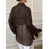 image:imageRoseSeek Womens Mesh Sheer Button Up Blouses Sexy See Through Tops Knot Front Flowy Long Sleeve ShirtsCoffee Brown