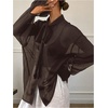image:imageRoseSeek Womens Mesh Sheer Button Up Blouses Sexy See Through Tops Knot Front Flowy Long Sleeve ShirtsCoffee Brown