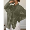 image:imageRoseSeek Womens Mesh Sheer Button Up Blouses Sexy See Through Tops Knot Front Flowy Long Sleeve ShirtsOlive Green
