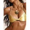 image:imageRoseSeek Womens Metallic Bikini Top Triangle String Tie Back Halter Swim Rave Tops Vacation BeachwearGold