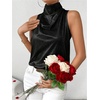 image:imageRoseSeek Womens Metallic Mock Neck Halter Tank Top Sleeveless Party Going Out Tops Summer Elegant OutfitsBlack
