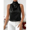 image:imageRoseSeek Womens Metallic Mock Neck Halter Tank Top Sleeveless Party Going Out Tops Summer Elegant OutfitsBlack