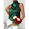 image:imageRoseSeek Womens Metallic Mock Neck Halter Tank Top Sleeveless Party Going Out Tops Summer Elegant OutfitsDark Green