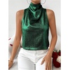 image:imageRoseSeek Womens Metallic Mock Neck Halter Tank Top Sleeveless Party Going Out Tops Summer Elegant OutfitsDark Green