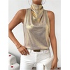 image:imageRoseSeek Womens Metallic Mock Neck Halter Tank Top Sleeveless Party Going Out Tops Summer Elegant OutfitsGold