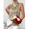 image:imageRoseSeek Womens Metallic Mock Neck Halter Tank Top Sleeveless Party Going Out Tops Summer Elegant OutfitsGold