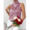 image:imageRoseSeek Womens Metallic Mock Neck Halter Tank Top Sleeveless Party Going Out Tops Summer Elegant OutfitsPink