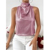 image:imageRoseSeek Womens Metallic Mock Neck Halter Tank Top Sleeveless Party Going Out Tops Summer Elegant OutfitsPink