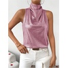 image:imageRoseSeek Womens Metallic Mock Neck Halter Tank Top Sleeveless Party Going Out Tops Summer Elegant OutfitsPink