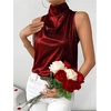 image:imageRoseSeek Womens Metallic Mock Neck Halter Tank Top Sleeveless Party Going Out Tops Summer Elegant OutfitsRed