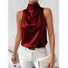 image:imageRoseSeek Womens Metallic Mock Neck Halter Tank Top Sleeveless Party Going Out Tops Summer Elegant OutfitsRed