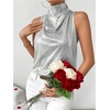 image:imageRoseSeek Womens Metallic Mock Neck Halter Tank Top Sleeveless Party Going Out Tops Summer Elegant OutfitsSilver