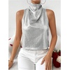 image:imageRoseSeek Womens Metallic Mock Neck Halter Tank Top Sleeveless Party Going Out Tops Summer Elegant OutfitsSilver